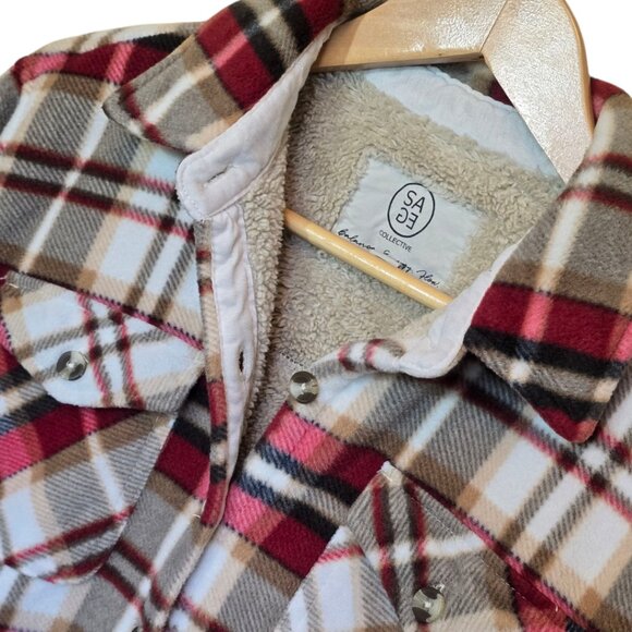 SAGE COLLECTIVE Sherpa Fleece Plaid Shirt Jacket sz S - Picture 1 of 7